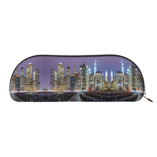 Xcwzbls New York City Federmäppchen aus Leder, halbrund, große Kapazität, Aufbewahrungstasche, Reisetasche, Make-up-Kosmetiktasche, gold, Einheitsgröße, Taschen-Organizer von Xcwzbls