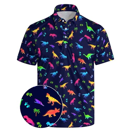 Xdceu Herren-Golf-Polo-Shirts – Hawaii-Druck, Golfshirt für Herren, schnelltrocknend, feuchtigkeitsableitend, lässig, atmungsaktiv, 2 Dinosaurier, 3X-Groß von Xdceu
