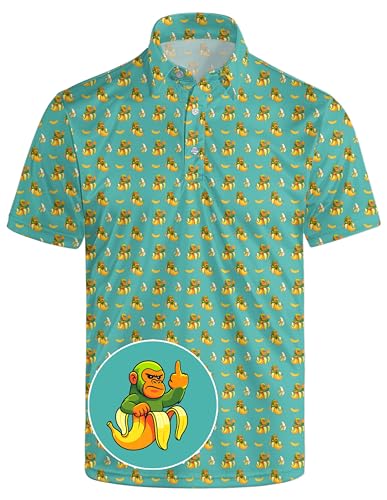 Xdceu Herren-Golf-Polo-Shirts – Hawaii-Druck, Golfshirt für Herren, schnelltrocknend, feuchtigkeitsableitend, lässig, atmungsaktiv, Chimpanzini Banana, L von Xdceu