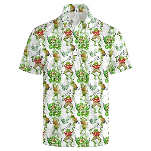 Xdceu Herren-Golf-Polo-Shirts – Hawaii-Druck, Golfshirt für Herren, schnelltrocknend, feuchtigkeitsableitend, lässig, atmungsaktiv, frosch, L von Xdceu