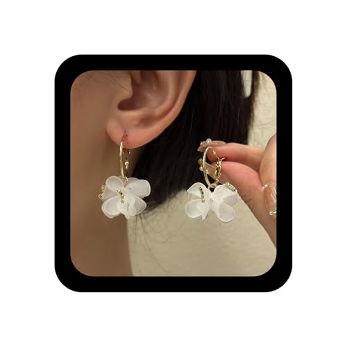 Xduargs Boho Acryl Blume Reifen Ohrringe Kristall Floral Baumeln Ohrring Vintage Harz Blume Tropfen Ohrringe Kristall Floral Baumeln Ohrring Runde Reifen Aussage Ohrstecker Schmuck Für Frauen (weiß) von Xduargs