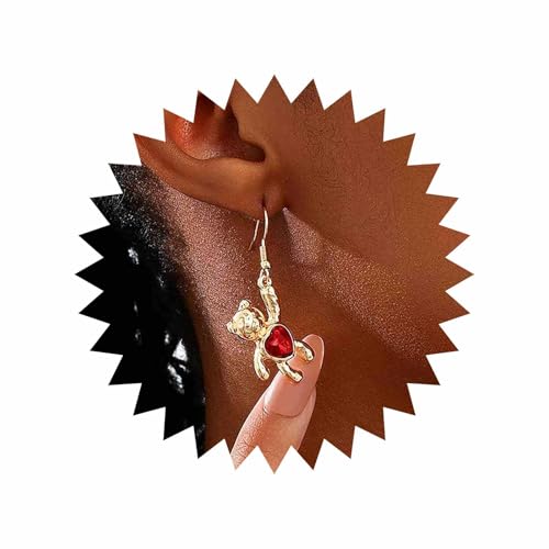 Xduargs Boho Bär Baumeln Ohrringe Gold Teddybär Drop Vintage Rot Kristall Herz Tier Personalisierte Niedliche Haken Schmuck Für Frauen von Xduargs