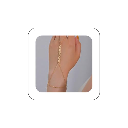 Xduargs Boho Blatt Finger Ring Armband Vintage Weizen Sklaven Kette Hand Armband Gold Blatt Hand Geschirr Kette Armband Einstellbar Sklaven Kette Armband Schmuck Für Frauen von Xduargs