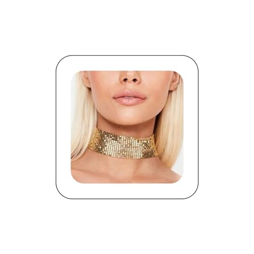 Xduargs Boho Gothic Pailletten Halskette (gold) - Weite Metall Netz Kette - Schmuck für Mädchen und Frauen - Party Accessoires - Geschenk für junge Frauen von Xduargs