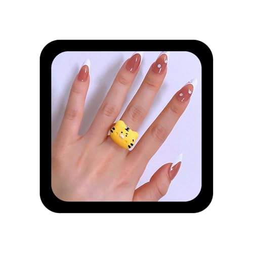 Xduargs Boho Cartoon Tiger Fingerring Gelb Acryl Tier Offen Knöchel Ringe Vintage Niedlich Tiger Wickeln Offenen Ring Lustig Einstellbar Stapeln Ringe Schmuck Für Frauen von Xduargs