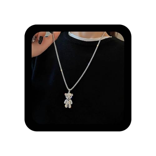 Xduargs Boho Cz Bär Anhänger Halskette Silber Gepflastert Kristall Teddy Kette Halsketten Vintage Gummibärchen Choker Verstellbare Link Runde Box Kette Schmuck Für Frauen von Xduargs