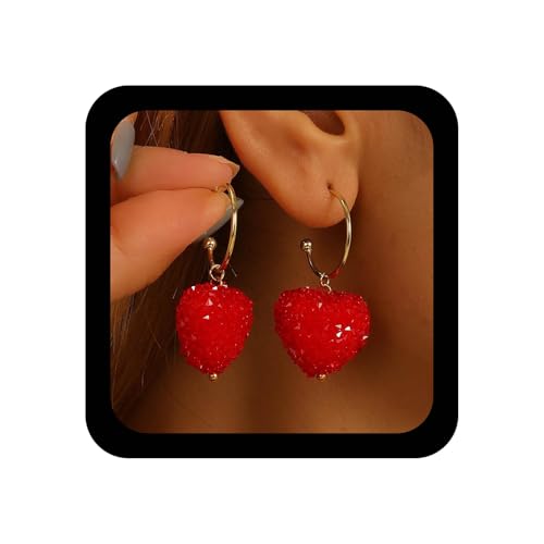 Xduargs Boho Cz Herz Baumeln Ohrringe Rot Gepflastert Kristall Liebe Tropfen Ohrring Vintage Puffy Herz C Form Stud Personalisierte Liebe Reifen Schmuck Für Frauen von Xduargs