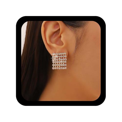 Xduargs Boho Cz Quaste Tropfen Ohrringe Gold Gepflastert Cz Quadrat Ohrstecker Ohrring Vintage Kristall Fransen Kette Ohrringe Wasserfall Quaste Baumeln Ohrring Schmuck Für Frauen von Xduargs