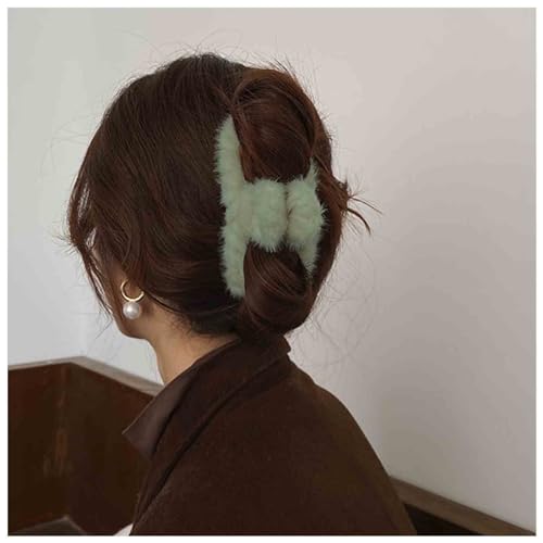 Xduargs Boho Flauschige Haarspangen Große Flauschige Kralle Starken Halt Clips Große Kunstpelz Barrettes Kopfstück Nicht Rutschen Starken Halt Dekorative Accessoires Für Frauen Kopfschmuck (grün) von Xduargs
