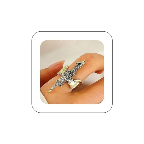 Xduargs Boho Fliegender Drache Fingerring Vintage Steigender Drache Wickeln Offener Ring Golddrache Offener Knöchelring Punk Verstellbarer Stapelring Schmuck Für Frauen Und Mädchen von Xduargs