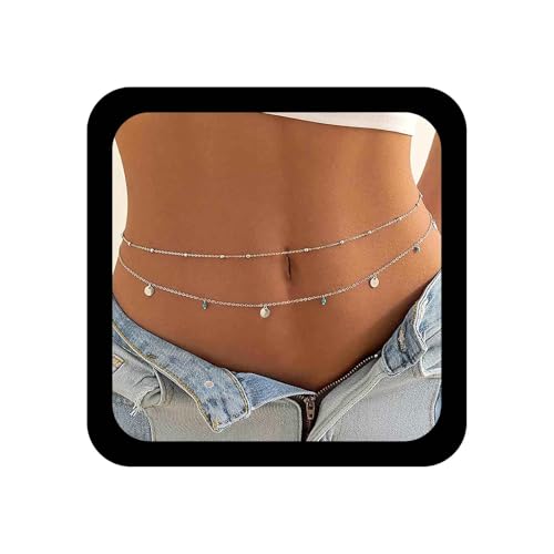 Xduargs Boho Geschichtet Türkis Taille Kette Silber Münze Scheibe Taille Gürtel Vintage Pailletten Quaste Bauch Kette Sommer Strand Dünne Ketten Zubehör Schmuck Für Frauen von Xduargs