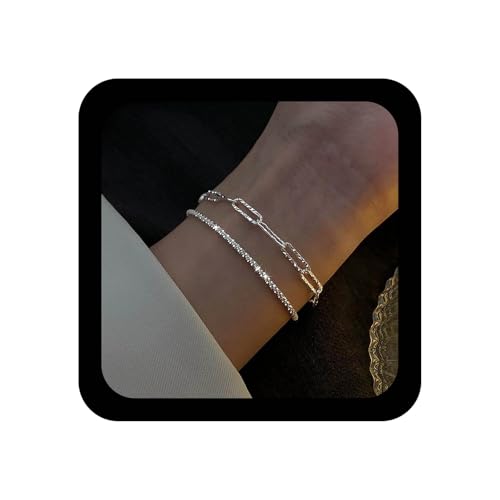 Xduargs Boho Glitzernde Kette Armband Silber Bling Ketten Hand Armbänder Vintage Geschichtet Büroklammer Kette Armbänder Einstellbar Sklave Link Armband Schmuck Für Frauen von Xduargs