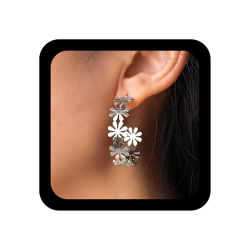 Xduargs Boho Große Blume Kreis Ohrringe Silber C Form Ohrstecker Ohrring Vintage Kreis Hoop Ohrringe Blume Geometrische Erklärung Ohrring Schmuck Für Frauen von Xduargs