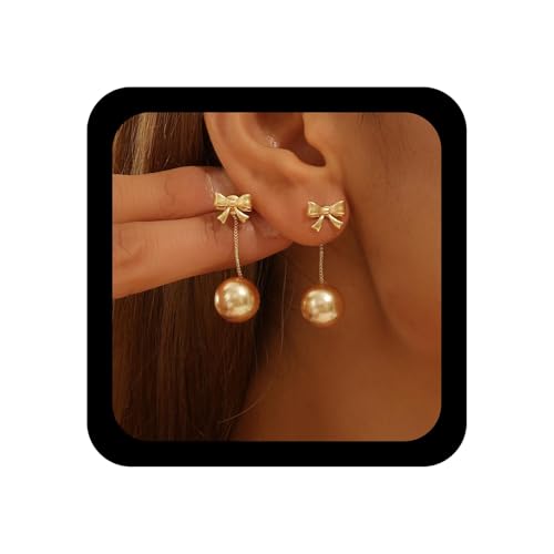 Xduargs Boho Große Perle Tropfen Ohrringe Große Perle Bogen Ohrringe Gold Bowknot Ohrring Vintage Perlen Quaste Ohrring Für Frauen von Xduargs