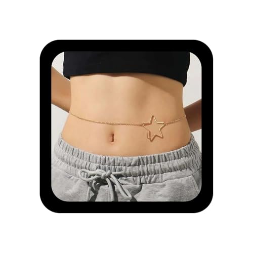 Xduargs Boho Große Stern Taille Kette Gold Pentagramm Bikini Taille Gürtel Vintage Hohlen Stern Bauch Kette Verstellbar Sommer Strand Dünne Ketten Zubehör Schmuck Für Frauen von Xduargs
