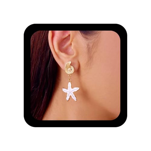 Xduargs Boho Harz Seestern Baumeln Ohrringe Vintage Muschel Kauri-Ohrringe Weiß Seestern Tropfen Ohrring Personalisierte Shell Ohrstecker Schmuck Für Frauen von Xduargs