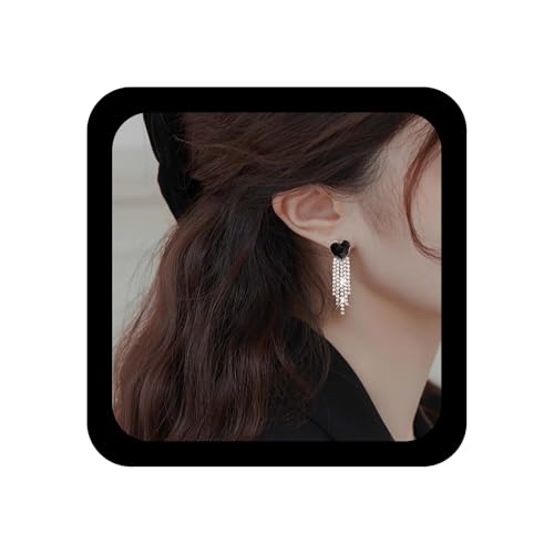 Xduargs Boho Herz Strass Quaste Ohrringe Kristall Quaste Tropfen Ohrringe Emaille Schwarz Liebe Herz Ohrring Glänzend Cz Kristall Kronleuchter Ohrring Hochzeit Brautschmuck Für Frauen von Xduargs