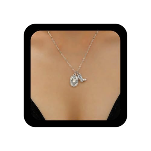 Xduargs Boho Hut Stiefel Anhänger Halskette Silber Cowboyhut Halskette Vintage High Boot Choker Halskette Verstellbar Western Cowboy Kette Halskette Schmuck Für Frauen von Xduargs