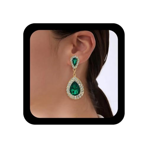 Xduargs Boho Kristall Träne Baumeln Ohrringe Grün Halo Cz Wassertropfen Ohrring Vintage Faux Smaragd Ovale Ohrringe Hochzeit Braut Brautjungfern Ohrring Schmuck Für Frauen von Xduargs