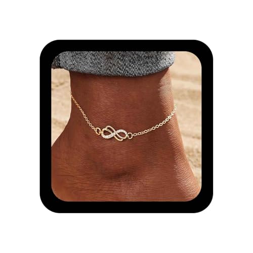Xduargs Boho Kristall Unendlichkeit Fußkettchen Armband Gold Endlose Liebe Symbol Fuß Kette Vintage Nummer 8 Knöchel Kette Sommer Strand Link Fuß Armband Zubehör Für Frauen von Xduargs