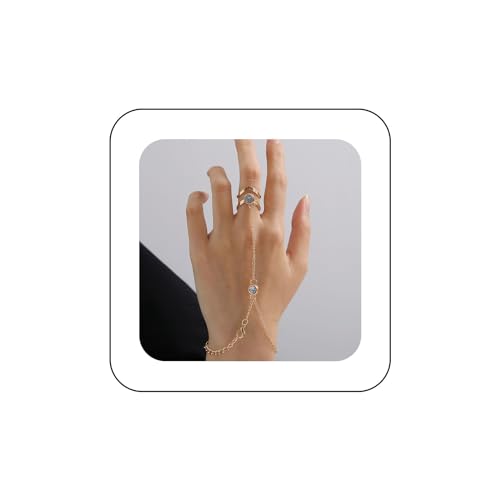 Xduargs Boho Kristall V-förmiger Fingerring Vintage CZ Handgeschirr Kettenarmband Gold Sklavenkette Handarmband Verstellbares Sklavenkettenarmband Schmuck für Frauen und Mädchen von Xduargs