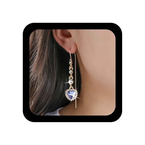 Xduargs Boho Lange Cz Herz Baumeln Ohrringe Blauem Kristall Liebe Tropfen Ohrring Vintage Saphir Herz Fädeln Ohrringe Personalisierte Cz Lange Quaste Kette Ohrring Schmuck Für Frauen von Xduargs