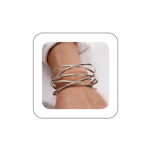 Xduargs Boho Layered Handgelenk Manschette Wickelarmband Punk Vintage Stapelbares Manschettenarmband Silberdraht Armreif Manschette Offener Verstellbarer Armreif Schmuck für Frauen und Mädchen von Xduargs