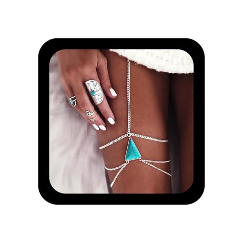 Xduargs Boho Layered Türkis Dreieck Bein Kette Gold Geometrische Beinriemen Vintage Türkis Oberschenkel Kette Verstellbar Rave Oberschenkel Körper Kette Zubehör Schmuck Für Frauen von Xduargs