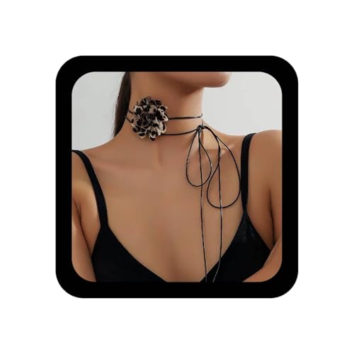 Xduargs Boho Leopard Druck Blume Leder Halskette Schwarz Lange Wachs Seil Halsketten Vintage Geschichtet Spitze Blume Choker Halskette Einstellbar Floral Wasserdicht Seil Halsketten Schmuck Für Frauen von Xduargs