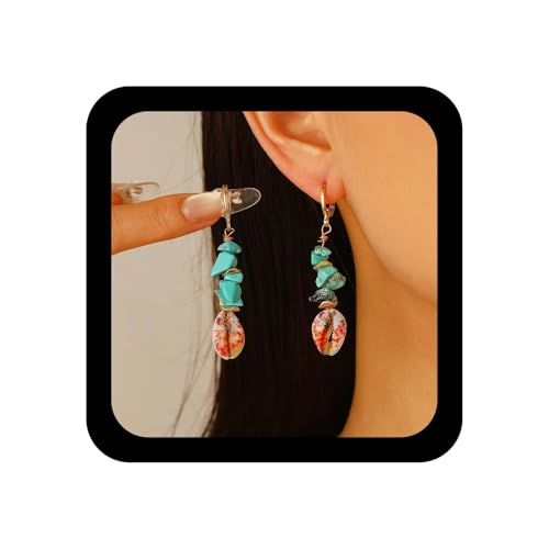 Xduargs Boho Meer Muschel Tropfen Ohrringe Blau Türkis Stein Ohrringe Vintage Kaurimuschel Baumeln Ohrring Ozean Sommer Strand Ohrring Für Frauen (blau) von Xduargs
