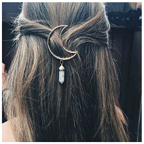 Xduargs Boho Mond Haarspange Vintage Hohle Mondsichel Haarspange Sechseckige Kristall Tropfen Haarspange Clip Heilung Edelstein Anhänger Haarnadel Haar-Accessoire Für Frauen Und Kopfschmuck (weiß) von Xduargs