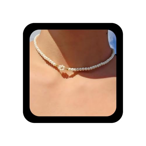 Xduargs Boho Perlen Choker Halskette Weiß Rund Nachahmung Halsketten Vintage Perle Gänseblümchen Blume Halskette Hochzeit Perlen Strang Kragen Halsketten Schmuck Für Frauen von Xduargs