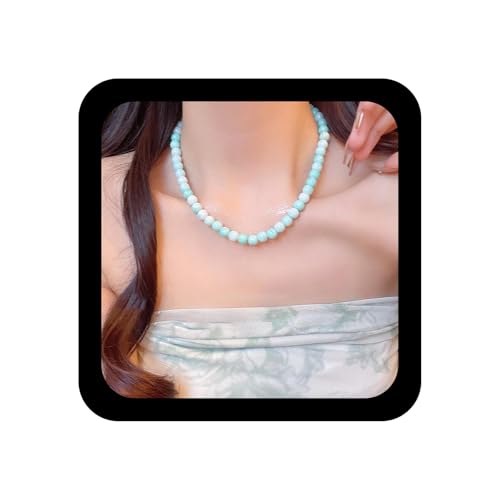 Xduargs Boho Perlen Edelsteinkette Runde Perlen Halskette Vintage -Bälle Halskoker Schlüsselbeinkette Strangkugeln für Frauen(grün) von Xduargs