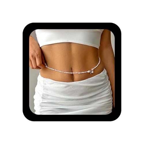Xduargs Boho Perlen Taille Kette Rosa Samen Perlen Taille Gürtel Vintage Shell Seestern Bauch Kette Sommer Strand Kauri Perle Dünne Ketten Zubehör Schmuck Für Frauen von Xduargs