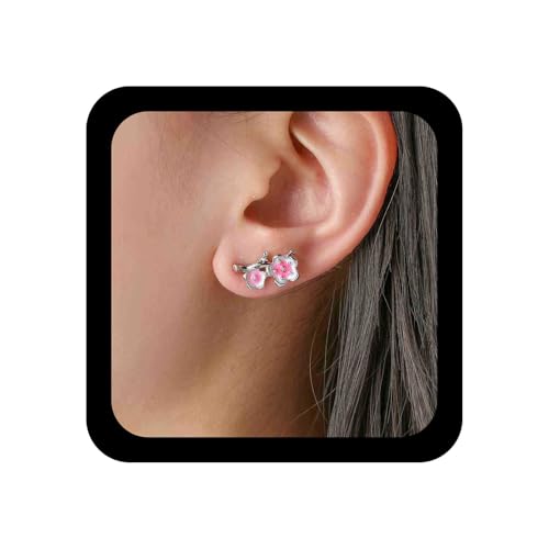 Xduargs Boho Pflaume Bossom Ohrstecker Silber Sakura Blume Ohrring Vintage Harz Kirschblüte Ohrringe Personalisierte Zweig Blume Blühende Ohrring Schmuck Für Frauen von Xduargs