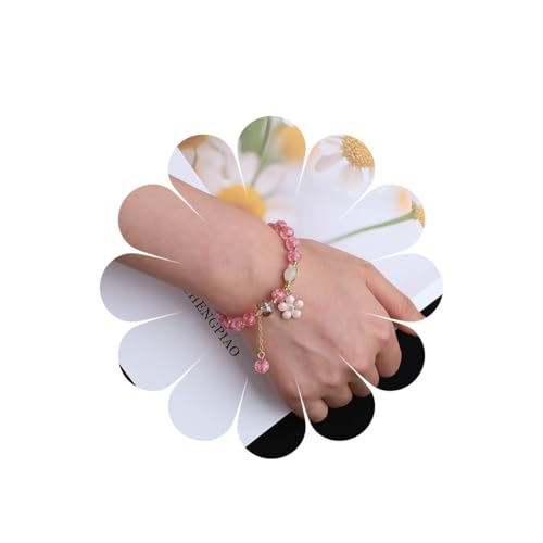 Xduargs Boho Rosa Perlen Hand Armband Rosa Perlen Armbänder Vintage Blume Baumeln Sklave Kette Armband Einstellbar Mondstein Perle Handgeschirr Dehnbare Armbänder Schmuck Für Frauen von Xduargs