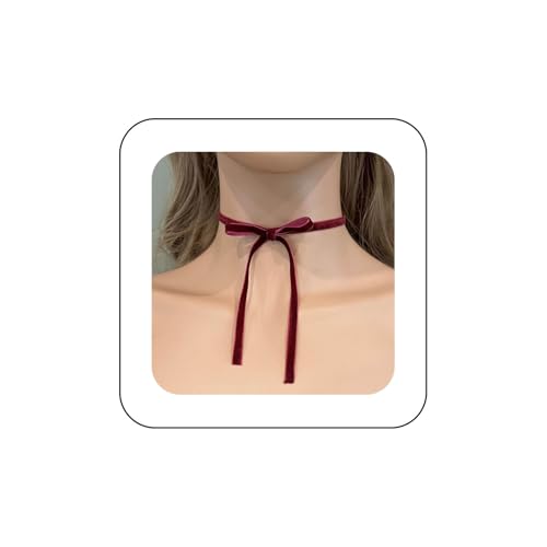 Xduargs Boho Rot Samt Bogen Halskette Rot Wildleder Fliege Halskette Vintage Samt Choker Halskette Einstellbar Satinband Kragen Halskette Schmuck Für Frauen von Xduargs