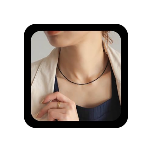 Xduargs Boho Schwarzer Spinell Perlenkette Schwarzer Kristall Stein Halsketten Vintage Facettierte Perlen Choker Halskette Winzige Faux Achat Kristall Stein Kette Halsketten Schmuck Für Frauen von Xduargs