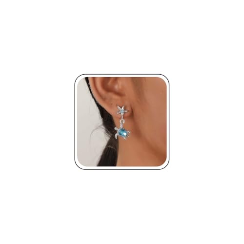 Xduargs Boho Seestern Ohrringe Vintage Seestern Schildkröte Ohrringe Silber Seeschildkröte Tropfen Ohrringe Sommer Strand Ozean Seestern Ohrringe Blau Aquamarin Schildkröte Baumeln Ohrringe Für Frauen von Xduargs