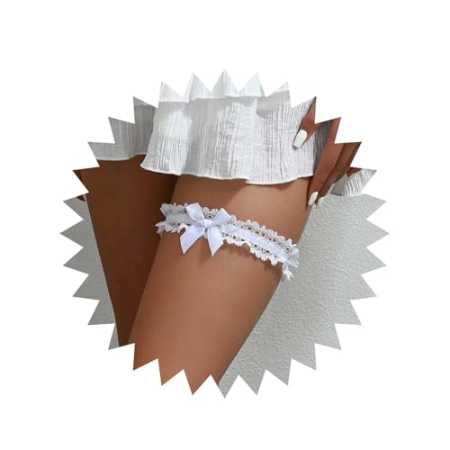 Xduargs Boho Spitze Bogen Elastische Bein Kette Weiße Spitze Bikini Strumpfhalter Gürtel Vintage Fliege Harness Bandage Verstellbar Rave Oberschenkel Körper Kette Zubehör Schmuck Für Frauen von Xduargs