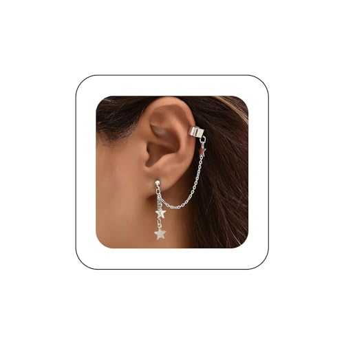 Xduargs Boho Star Ohrstecker Ohrringe Vintage Star Tassel Chain Dangle Ohrringe Silber Stars Ohrstecker Ohrringen Asymmetrischer Stern Knorpel Clip Ohrringen Schmuck Für Frauen Und Mädchen von Xduargs
