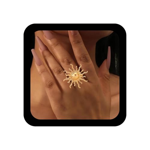 Xduargs Boho Sunburst Finger Ring Gold Spike Sonnenaufgang Offene Knöchelringe Vintage Sonne Himmels Blütenring Verstellbare Sonnenstapelringe Schmuck für Frauen von Xduargs