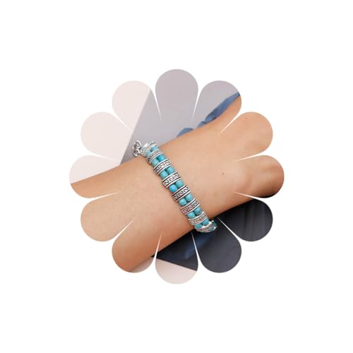 Xduargs Boho Türkis Bead Hand Armband Vintage Geschichtet Türkis Hand Harness Kette Armband Silber Geschnitzt Türkis Sklave Kette Hand Armband Einstellbar Sklave Kette Armband Schmuck Für Frauen Und von Xduargs