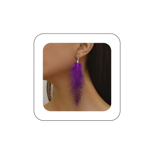 Xduargs Boho Übertrieben Feder Baumeln Ohrringe Lila Quaste Feder Tropfen Ohrringe Vintage Stamm Lange Feder Ohrringe Ethnischen Natürlichen Feder Haken Ohrringe Schmuck Für Frauen von Xduargs