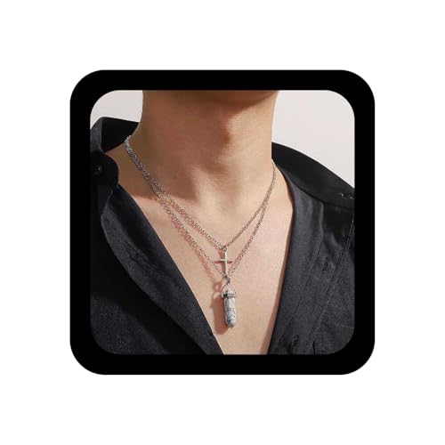 Xduargs Boho Weiß Howlie Anhänger Halskette Silber Weiß Türkis Kette Halsketten Vintage Geschichtet Kreuz Choker Halskette Einstellbar Kreuz Howlite Kristall Halsketten Schmuck Für Frauen von Xduargs