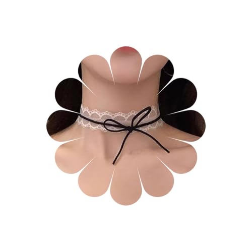 Xduargs Boho Weißer Spitze Choker Halskette Weißer Samt Fliege Halskette Vintage Breite Spitze Bogen Halskette Einstellbar Satinband Kragen Halskette Schmuck Für Frauen von Xduargs