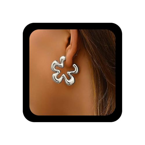 Xduargs Punk Blume Ohrstecker Ohrringe Silber Blumen Ohrstecker Ohrring Vintage Hohle Blume Reif Ohrring Personalisierte Floral Huggie Ohrringe Schmuck Für Frauen von Xduargs