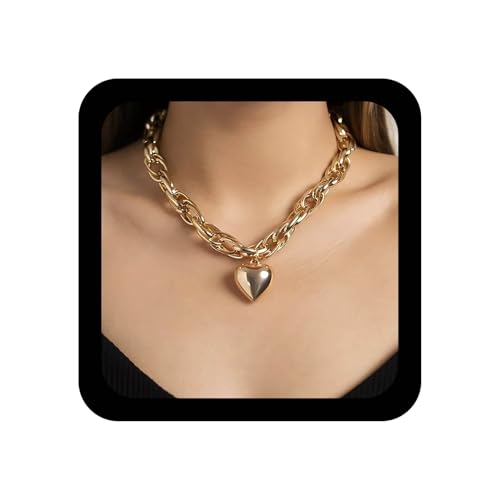 Xduargs Punk Chunky Cuban Choker Halskette Gold Kubanische Verbindung Kette Halsketten Vintage übergroße Herzheize Halskette Dicke Verbindung Herzkragen Halsketten Schmuck für Frauen von Xduargs