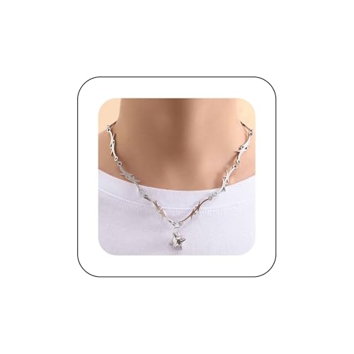 Xduargs Punk Stachelkugel Halskette Silber Dornenstern Choker Halskette Vintage Starburst Anhänger Halskette Verstellbar Meteor Stern Kette Halskette Schmuck Für Frauen von Xduargs