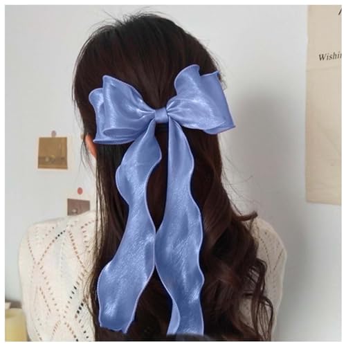 Xduargs Seide Bogen Haarspangen Lange Seide Satin Bogen Haarspangen Große Seide Band Bogen Haarspangen Französisch Chiffon Bogen Knoten Haarspange Barrette Großen Bogen Knoten Haarspangen(blau) von Xduargs